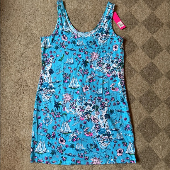 Lilly Pulitzer Newberri Tank Dress, size XL, color Amalfi Blue Lilly’s Roadtrip - Picture 1 of 7